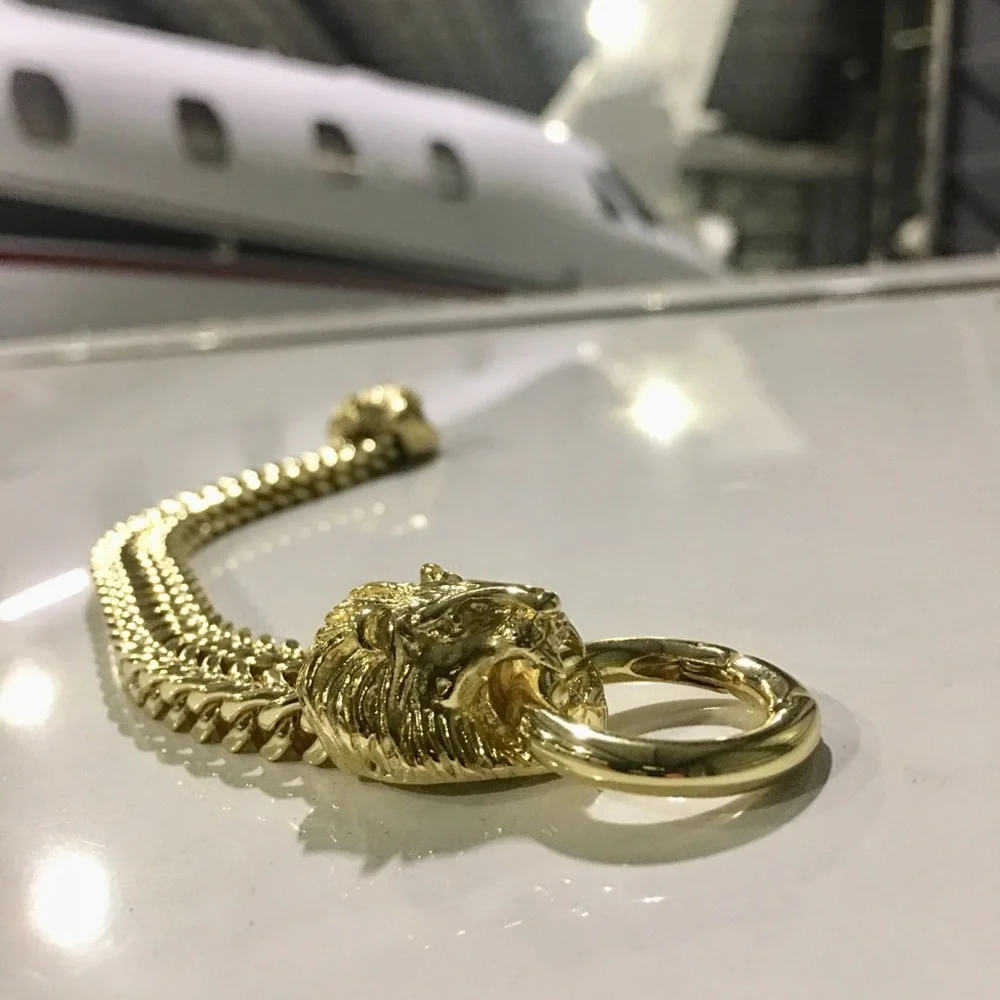 NEW LION DOUBLE FRANCO BRACELET 18K GOLD MADE IN ITALY *LIFETIME WARRANTY*